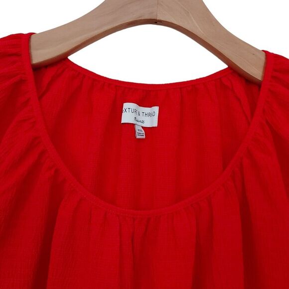 Texture & Thread by Madewell Blouse Womens XXS Red Puffed Sleeve Pleated Boho - Picture 3 of 8